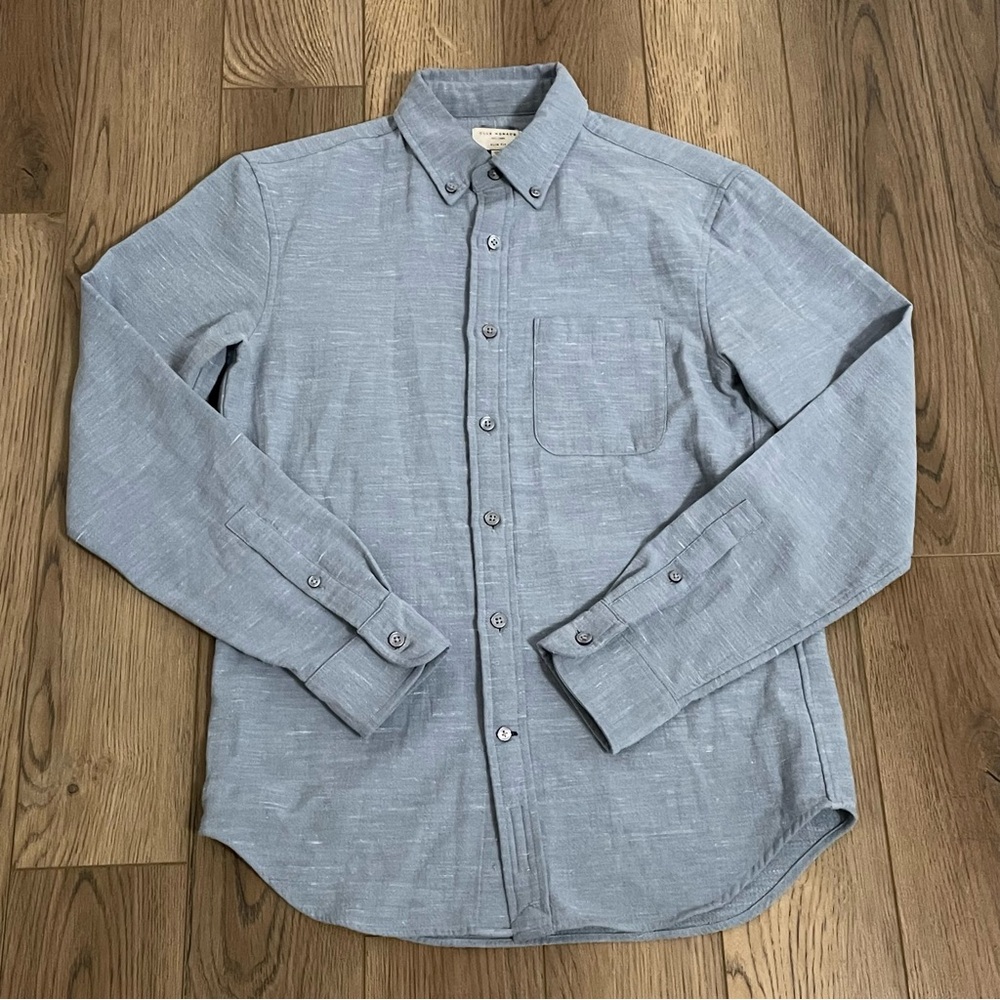 Club Monaco Button Up Collard Camo Shirt Slate Blue Mens XS